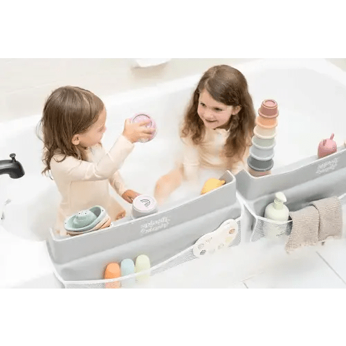 Splash & Stash Splash Guard For Bathtub-Bathtub Toy Storage-Neutral Gray22 or44-Bathtub Shelf For Kids-Fits Most Tubs-Bath Toy Organizer-Bathtub Splash Guard-Bath Tub Toy Holder-Bath tub Splash Guard