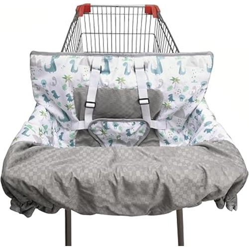 Portable 2-in-1 Shopping Cart & High Chair Covers for Babies, Kids, Infants, Toddlers | Universal Size with Free Carry Bag (White Dinosaur)
