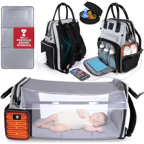 Award-Winning Baby Diaper Bag Backpack with Changing Station – Large Multifunction Waterproof Diaper Bag, Heated Bottle Pockets, Travel Baby Organizer Mom & Dad, Premium Baby Essentials, Newborn Gift