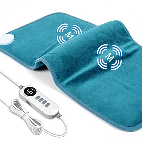 DAILYLIFF Massage Heating Pad, 12"x 24" Electric Heated Pads with Massager, 4 Massage Modes, 6 Heat Settings, 24 Relaxing Combinations, UL Certification, Blue