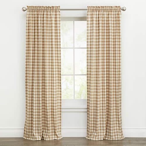 Woven Trends Farmhouse Curtains, Buffalo Plaid Drapes, Classic Country Plaid Gingham Checkered Design, Farmhouse Decor, Window Curtain Treatments 42" x 84" Single Panel, Taupe