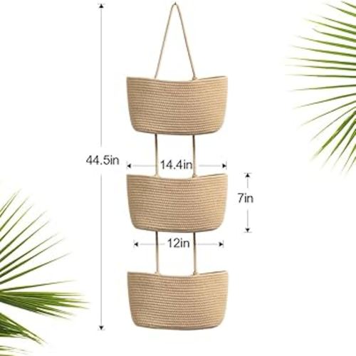 Amazon.com: TeoKJ Over the Door Hanging Basket, 3-Tier Woven Cotton Wall-Mounted Storage Organizer Bag Decorative Hanging Nursery Baskets - Jute : Baby