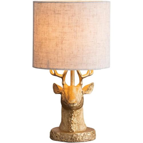 Christmas Decorations Vintage Gold Deer-Shaped Table Lamp with Fabric Shade, E26 Bulb Compatible, Home Decor Lighting for Bedroom, Living Room, Entryway, Best Gift