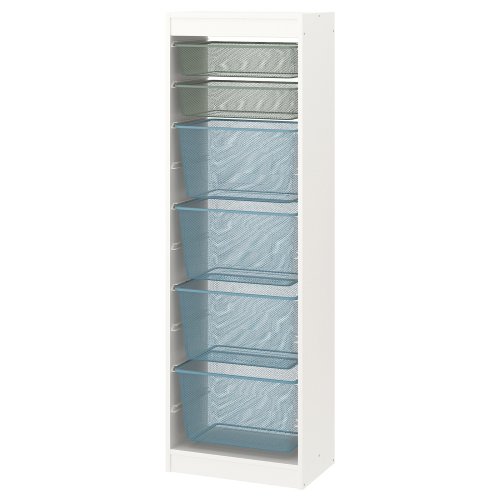 TROFAST Storage combination with boxes - white light green-gray/gray-blue 18 1/8x11 3/4x57 1/8 "