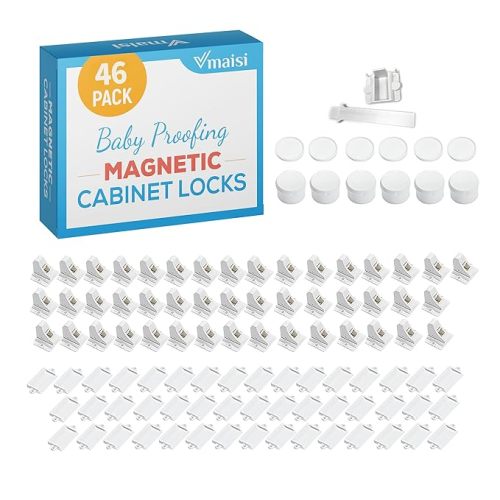 Vmaisi 16 Pack Child Safety Magnetic Cabinet Locks - Children Proof Cupboard Baby Locks Latches - Adhesive for Cabinets & Drawers and Screws Fixed for Protection