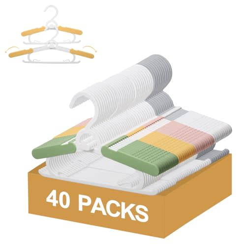 40 Pack Baby Clothes Hangers, 11-15" Adjustable Non-Slip Thickened Kid Hangers for Nursery Closet Toddlers Infant Children to Teenager (Multicolor)