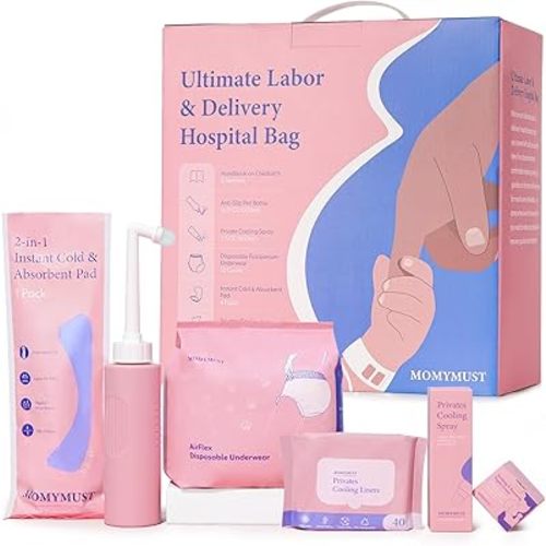 Postpartum Essentials Kit, w/Peri Bottle, Privates Cooling Spray, Absorbent Disposable Underwear, Instant ICE Pack,WOMEN CLEANING WIPES,Soothing & Repairing Nipple Cream