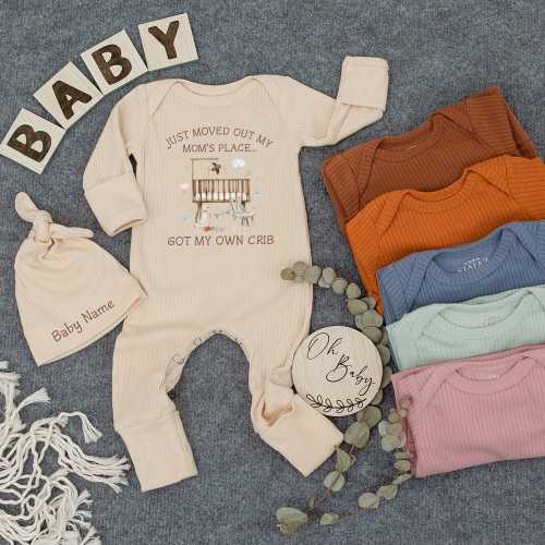 Personalized Baby Coming Home Outfit, Just moved out My Moms Place Got my Own Crib Outfit, custom Funny baby shower gift, Hipster Baby Gift