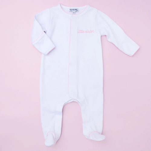 Girl Little Sister Embroidered Footie - Pima Cotton - Magnolia Baby Siblings