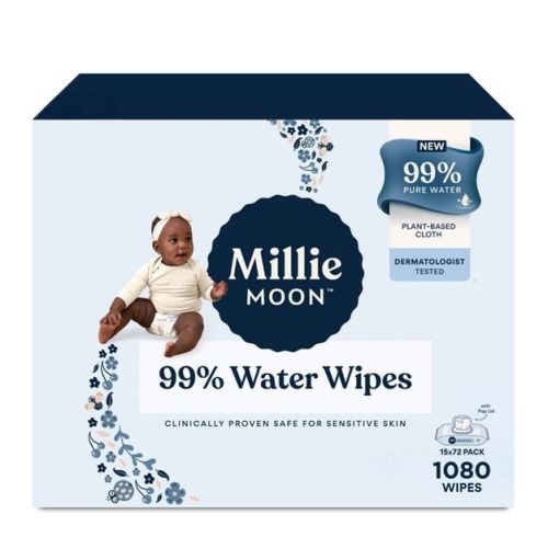 Millie Moon 99% Pure Water Baby Wipes - 1080ct: Whole Body & Diaper Area, Recommended for Normal Skin, Unscented