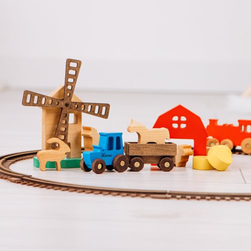 Wooden Farm Play Set For Toddlers Personalized Toy Tractor Unique Gifts For Kids Montessori Toys 3 Year Old Boy Gift Custom Gift For Nephew