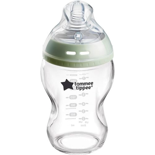 Tommee Tippee Baby Bottles, Natural Start Glass Anti-Colic Baby Bottle with Slow Flow Breast-Like Teat, 250ml, 0m+, Self-Sterilising, Baby Feeding Essentials, Pack of 1