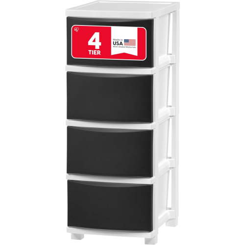 IRIS USA 4 Slim Plastic Drawer Storage, White/Black
