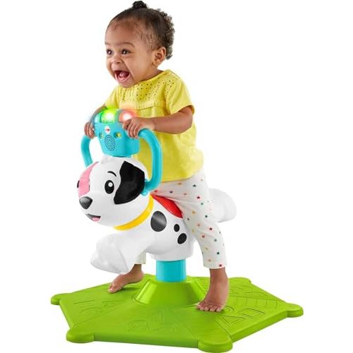 Fisher-Price Toddler Learning Toy, Bounce and Spin Puppy Stationary Ride-On Bouncer with Music & Lights for Infants Ages 1+ Years