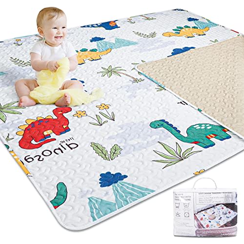 TANOSHII® Baby Play Mat for 47"x47" Playpen, Machine Washable Kids Mat, Cotton,Foldable Crawling Mat for Floor,One-Piece Crawling Mat Non Slip Baby Mat for Floor,Portable Travel(Dinosaur)