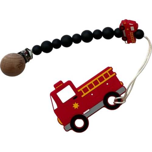Fire Truck Pacifier And Toy Clip With Teether Bundle, Original - Three Hearts | Maisonette