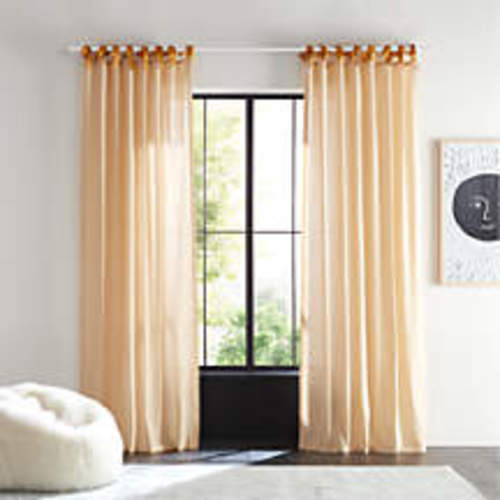 Yellow 100% Organic Cotton Windowpane Plaid Curtain Panel 44"x63"