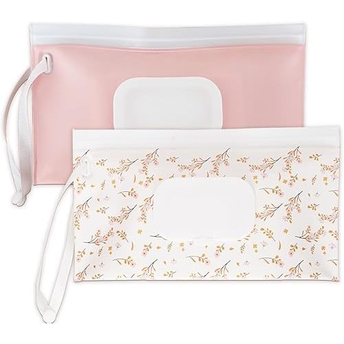 Baby wipes dispenser，portable baby wipes holder for outdoor, Refillable baby wipes container, on the go wet wipe pouch for travel, resuable wipes dispenser for hiking (pink)