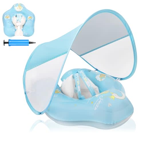 LOOWARTS Baby Pool Float with Canopy and Safety Seat,Infant Swim Float & Pool Float & Baby Water Float & Swimming Floats UPF50+ UV Protection for Kids from 3 to 36 Months.(S:3-12 Month/L:6-36 Month)