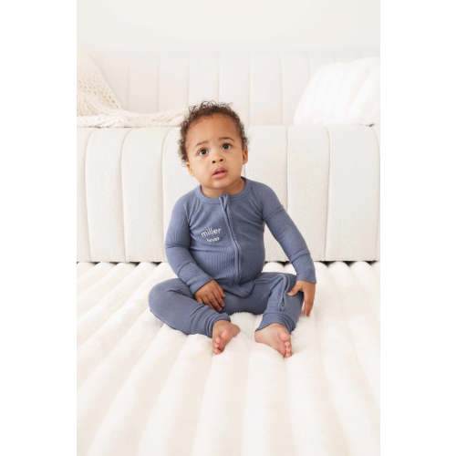 Embroidered Bamboo Waffle Convertible Zip Romper | Lake