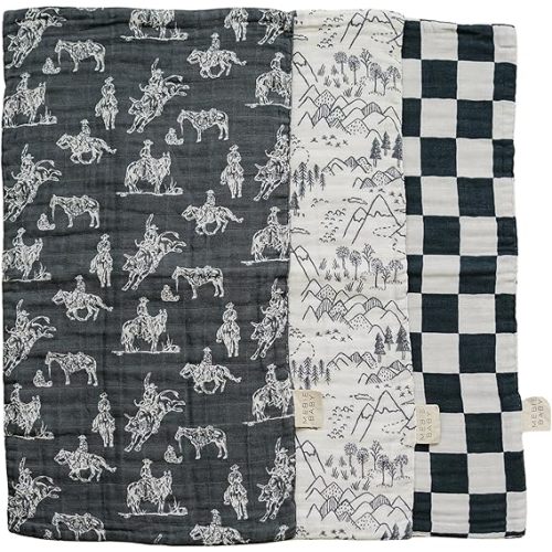 Mebie Baby Burp Cloths, Western, Muslin Burp Cloth Set for Spit Up, Drool, and More, Boho Burp Cloths for Baby Boy and Girl, Baby Must Haves for Registry Lists and Gifts for Newborns