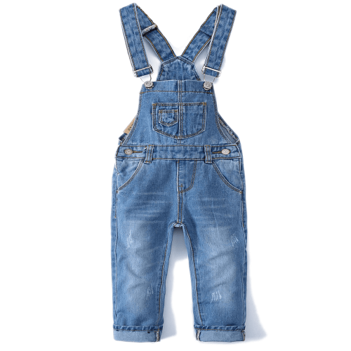 KIDSCOOL SPACE Little Girl Boy Denim Overalls,Toddler Little Kids Workwear Pants,Light Blue,9-12 Months