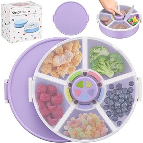 Kids Original Snack Spinner Bundle - Reusable Snack Container with 5 Compartment Dispenser and Lid | BPA and PVC Free | Dishwasher Safe | No Spill, Leakproof,for Toddlers,School (Purple-2Pack)