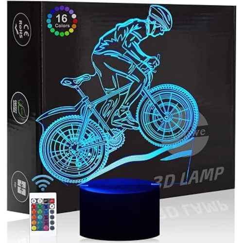 Mountain Mountain Bike MTB 3D Illusion Night Light, 16 Colors Dimmable LED Bedside Lamp with Touch & Remote Control, USB & Battery Powered Home Decor for Bedroom, Living Room & Holiday Settings