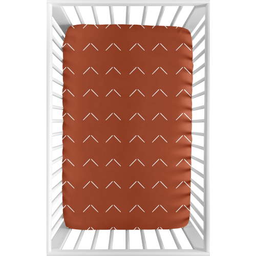 Sweet Jojo Designs Boho Arrow Boy Girl Fitted Mini Crib Sheet Baby Nursery Portable Crib Pack Play - Ivory Burnt Orange Rust Farmhouse Southwest Shabby Chic Designer Bohemian Diamond Tuft Collection