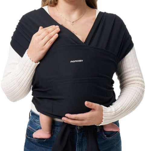 Momcozy Baby Wrap Carrier, Easy to Wear Infant Carrier Slings, Lightweight Hands Free Baby Sling, Adjustable Baby Carriers for Newborn to Toddler 8-35 lbs, Black