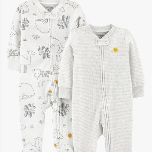 Simple Joys by Carter's unisex-baby 2-way Zip Thermal Footed Sleep and Play, Pack of 2