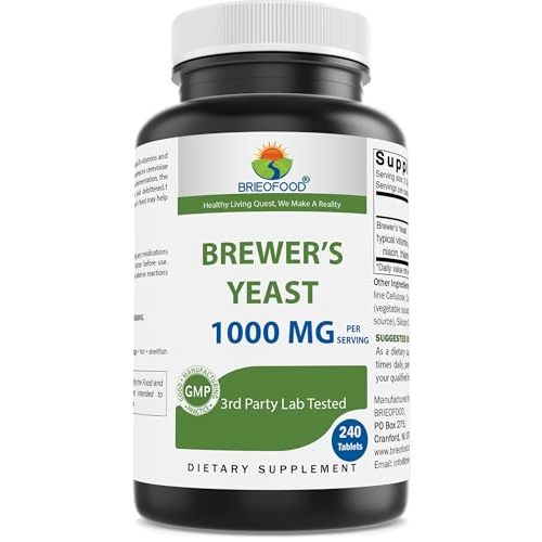 Brieofood Brewers Yeast 1000 mg per Serving - 240 Tablets - 3rd Party Labe Tested for Purity & Quality