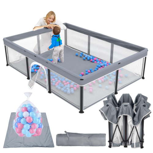 G TALECO GEAR Large Baby Playpen with Mat, Foldable Playpen for Babies and Toddlers, Portable Travel Play Yard, 50"x71", Gray