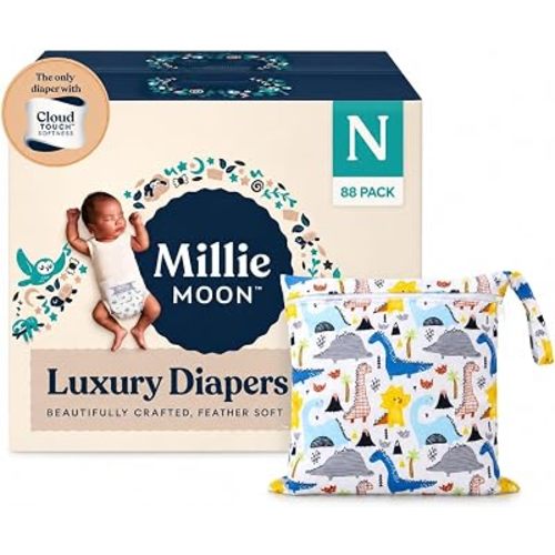 Millie Moon Luxury Diapers Newborn (0-10 lbs) 88 Ct w/Wet Dry Bag