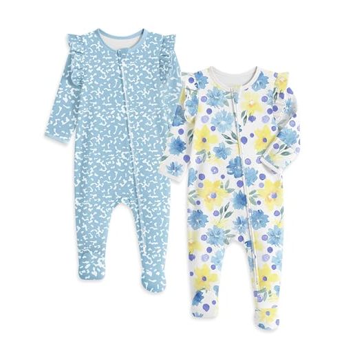 Yoofoss Baby Sleepers 100% Organic Cotton Baby Girl Clothes Baby Pajamas | Footed Pajamas for Newborn 0-3 3-6 6-9 Months , Two Way Zipper 2Pcs Soft Sleep and Play Infant Pjs with Mitten Cuffs