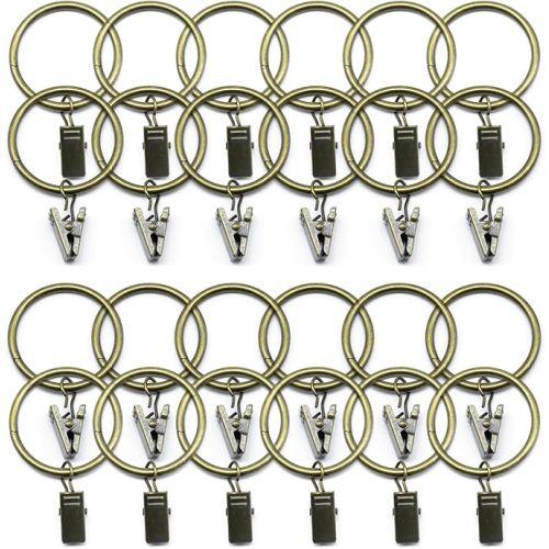 40 Pack Metal Curtain Rings with Clips, Curtain Hooks Hangers Clip Rings 1.35 in I D, Fits up to 1 in Diameter Curtain Rod, Strong Decorative Drapery Rings for Hanging Drapes Bows Hat.
