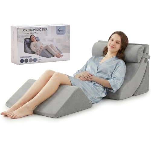 Axelrod 4PCS Orthopedic Bed Wedge Set — 21.8" Wide Foam Wedges, Grey