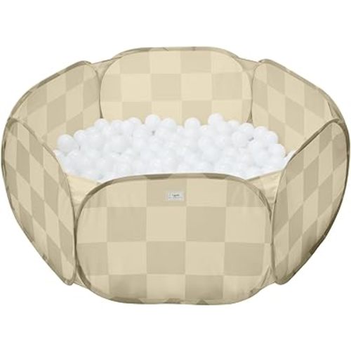 3 Sprouts Kids Ball Pit – Pop-Up Indoor Outdoor Ball Pits for Toddlers Playpen Playhouse – Large Foldable Ballpit - Active Play for Baby Babies Infants Girls Boys (Balls Not Included)- Checkered Beige