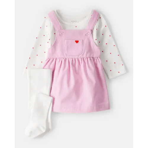 Baby Girl 3-Piece Heart Print Long-Sleeve Dress Set - Pink | Carter's