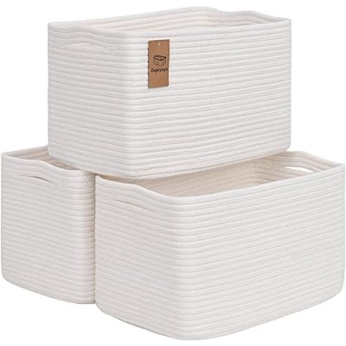 Degeyoyo Woven Storage Baskets, White Baskets for Organizing, 3 Pack Woven Basket for Storage, Storage Baskets for Shelf, Towel, Toy, Book, Closet, Baby 15"×10"×9"