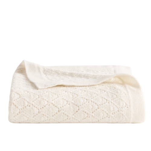 Washable Cashmere Pointelle Baby Blanket in Ivory