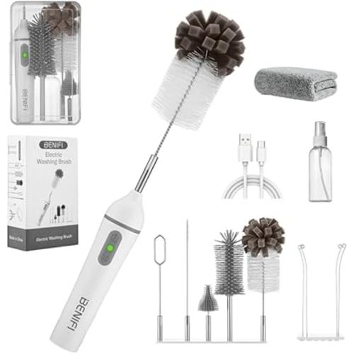 Electric Bottle Cleaner Pro, 11 in 1 Baby Bottle Brush, Drying Rack, Sponge Bottle Brush, Silicon Bottle Cleaner,Formula Mixer,Nipple Brush, Soap Dispenser,Microfiber Cleaning Cloth Included