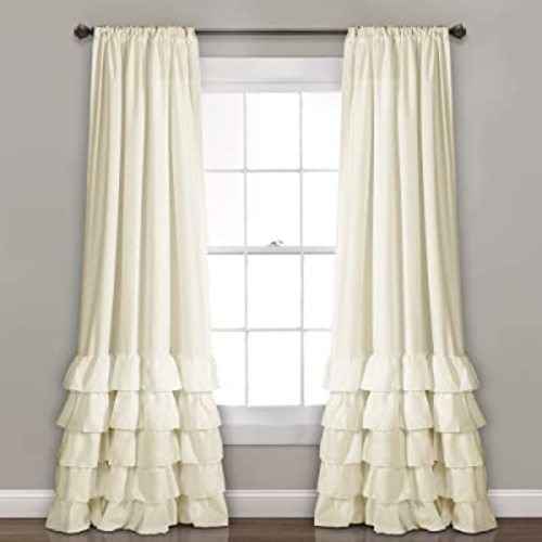 Lush Decor Allison Ruffle Light Filtering Window Curtain Panels Pair 40" W x 84" L Ivory - Coquette Curtains for Bedroom - Drapes - Ruffle Curtains Kids