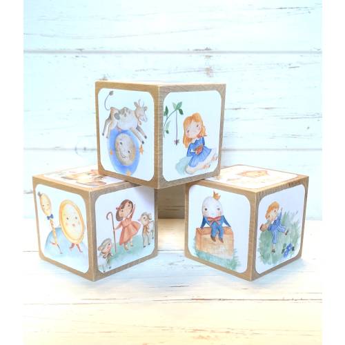 Nursery Rhyme Baby Shower - 3 Wooden Baby Blocks - Nursery Room Decor - 2 Inch - Mary Had A Little Lamb - Humpty Dumpty - Three Blind Mice