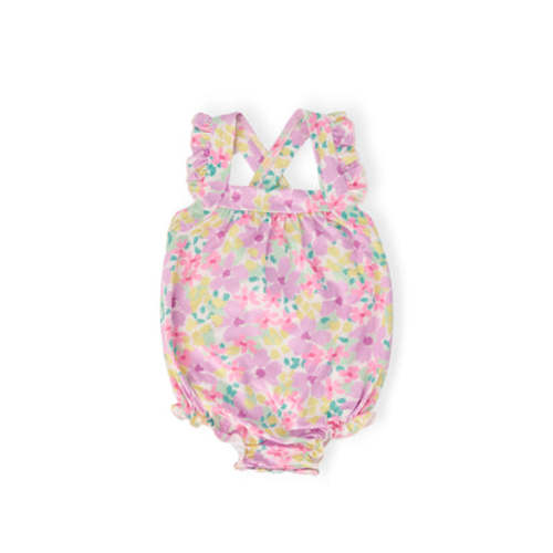 3-6M Summer Watercolor Ruffle Cross Back Romper | Mila & Rose