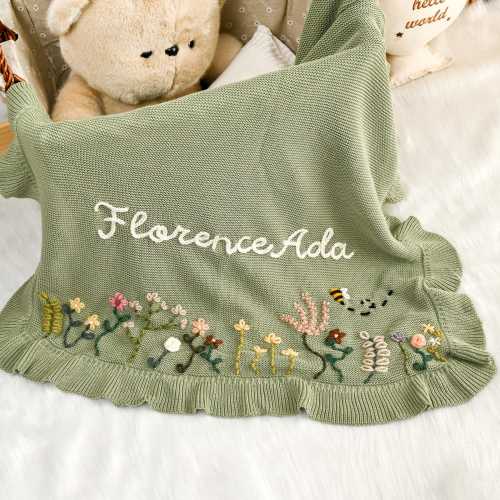 Personalized Handmade Floral Ruffle Blanket| Pregnancy Announcement| Gift for Baby Shower|Embroidered Kid's Blanket | Unique Newborn Blanket