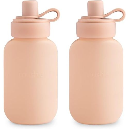 mushie Silicone Puree Pouch 2-Pack | 5 oz Reusable Baby Food Pouches (Blush)