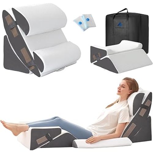 6PCS Wedge Pillow Set for After Surgery, Bed Wedge Pillow Post Surgery, Wedges Pillows for Back Pain Relief, Acid Relux, Sit Up Pillow for Beds, Beds Wedges & Body Positioners, White/Grey