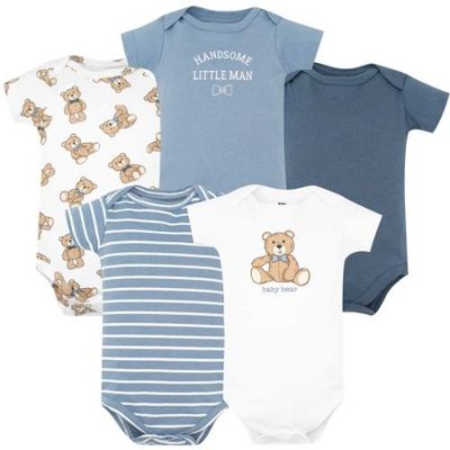Hudson Baby Infant Boys Cotton Bodysuits 5-Pack, Blue Teddy Bear, Newborn