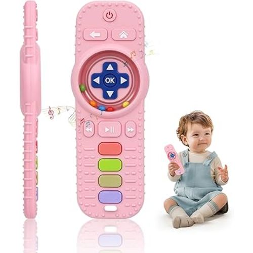 Baby Teether Toy Chew Toys for Babies, Silicone TV Remote Control Shape with Rattle Teething Relief for Infants, Sensory Teething Toys for Baby